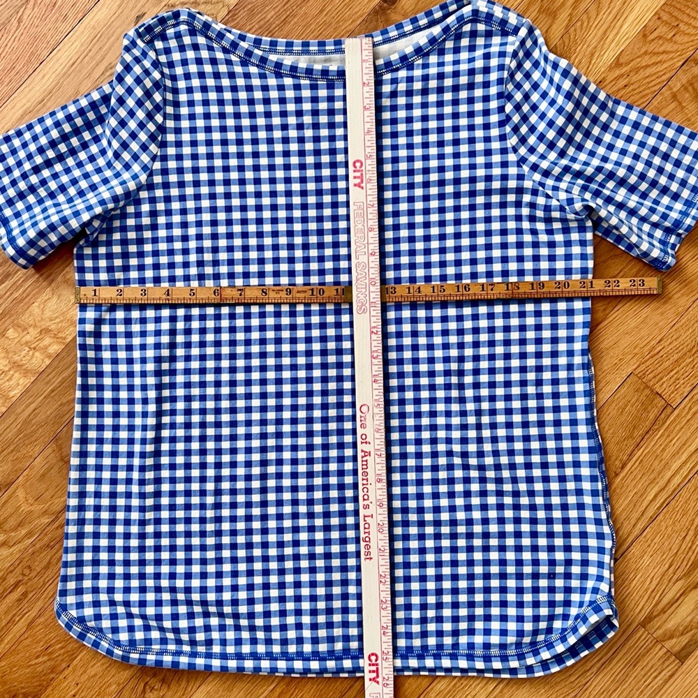 Talbots Blue And White Gingham Plaid Short Sleeve Boat Neck Tee (1X) Like New - Picture 4 of 6